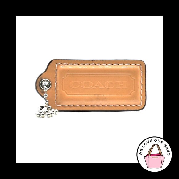 2.25" COACH Peach Orange Patent Leather Nickel Fob Bag Charm Keychain Hang Tag - Picture 1 of 1